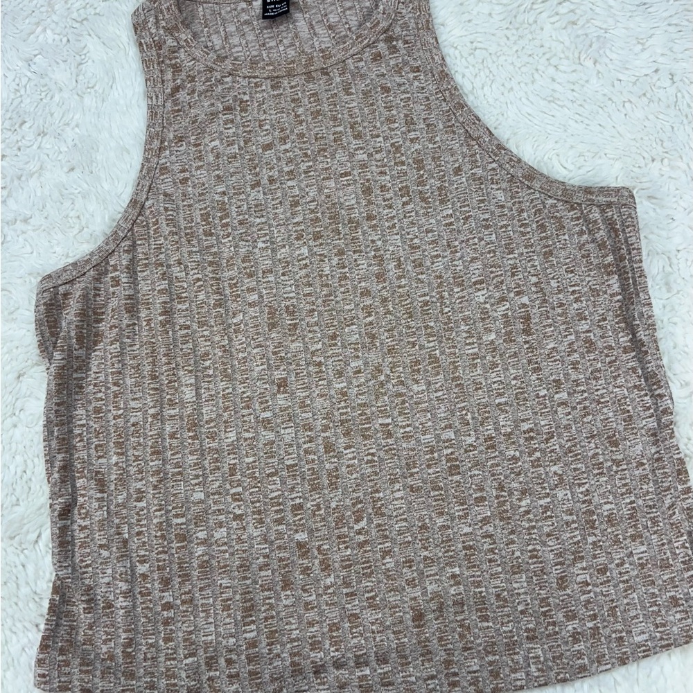 Medium Shein Ribbed Beige Round Neck  Crop Top Size L  NWOT #42